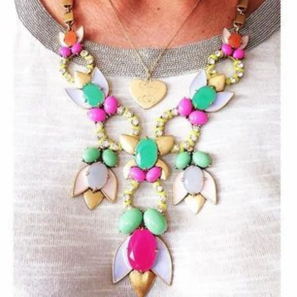 Stella & Dot | Neon Pink+Green Gorgeous POPTropicana NEW Statement Neckl… - Picture 5 of 12